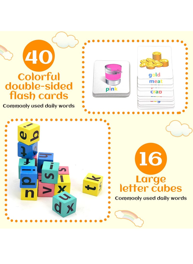 null - Wooden Alphabet Spelling Game with 40 Matching Cards - Montessori Learning Toy for Kids Age 3+ - Fun Crossword Puzzle Activity - Image 1