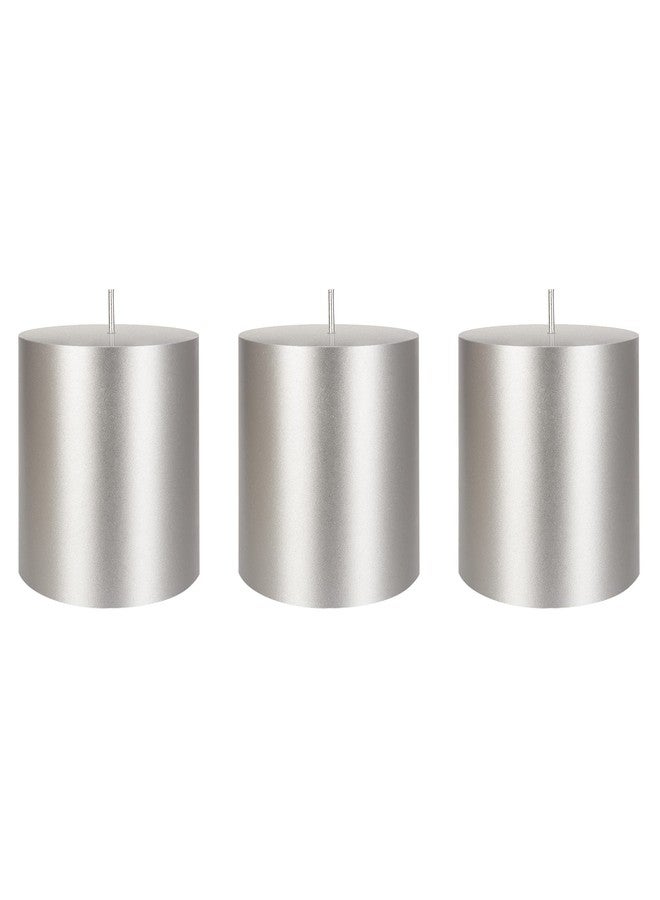 SRG 3 pcs Unscented Silver Round Pillar Candle, Hand Poured Premium Wax Candles 3 Inch x 3 Inch, Home Décor, Wedding Receptions, Baby Showers, Birthdays, Celebrations, Party Favors & More - Image 1