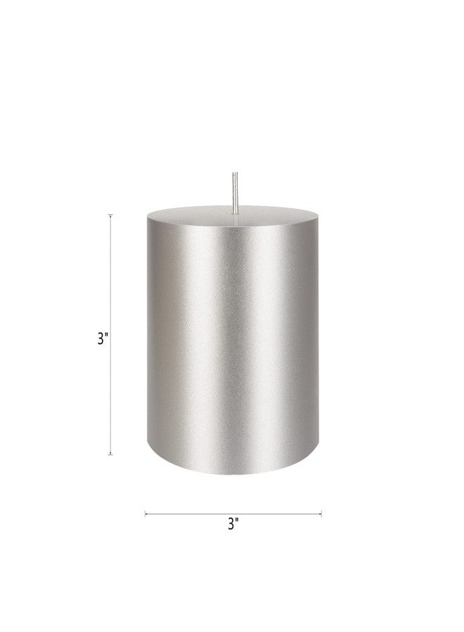 SRG 3 pcs Unscented Silver Round Pillar Candle, Hand Poured Premium Wax Candles 3 Inch x 3 Inch, Home Décor, Wedding Receptions, Baby Showers, Birthdays, Celebrations, Party Favors & More - Image 2