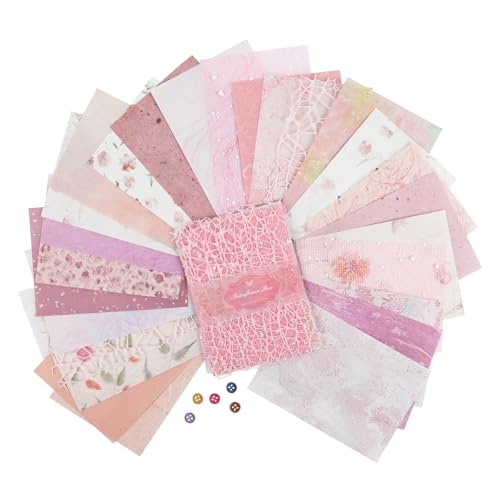 Dizdkizd Pink Scrapbook Paper and Textured Mesh Fabric Pack for Greeting Cards, Photo Albums, Baby Shower Decor, Artwork, 4.0 x 5.5 Inches - Image 1