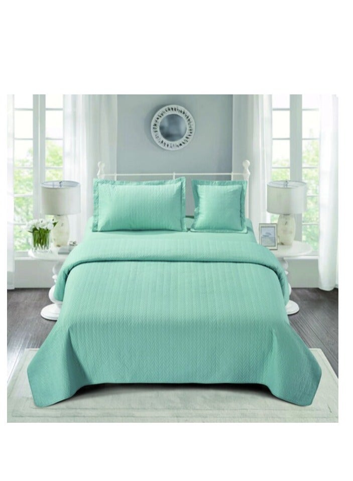 PROMASS 4 Piece Solid Embroidery Compressed Comforter/Quilt/Bedspread Set Single Size ( Comforter + Fitted Sheet + 1 Small Pillow Case + 1 Large Pillow Case) Green Spring
