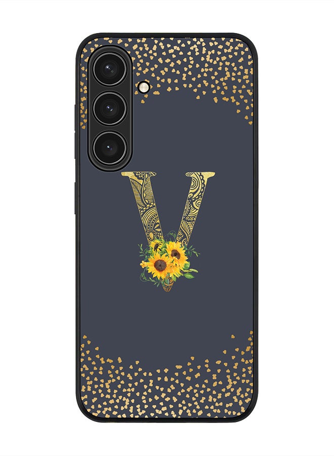 Stylizedd Rugged Black edge case for Samsung Galaxy S24 Plus Case Cover- Custom Monogram Initial Letter Floral Pattern Alphabet-V  (Grey ) - Image 1