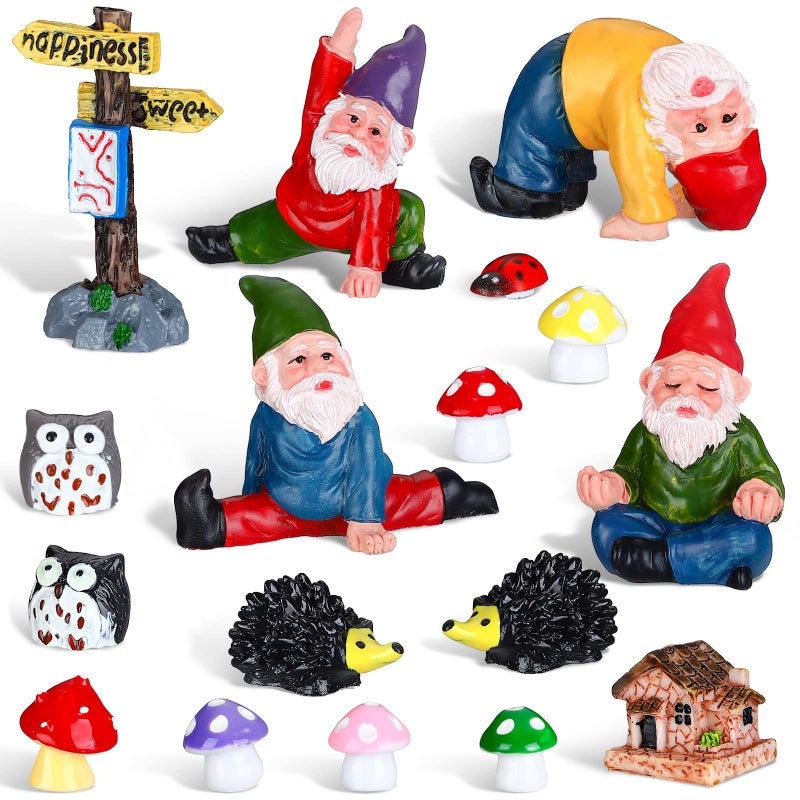Jetec Gnomes Fairy Resin Statues Miniature Garden Accessories Mini Dwarf Figurine Fairy Miniature Ornament DIY Kit Micro Landscape Ornaments for Outdoor Indoor Patio Yard Lawn Garden Yoga Gnomes