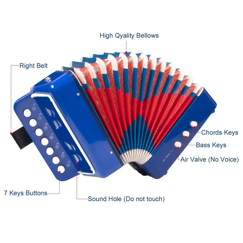 Horse Kids Accordion, 10 Keys Button Control Kid Accordions Musical Instruments for Child Children Toddlers Beginners Accordian Lightweight 7 key 3 Bass Mini AcordeÃ³n Toy Acordeones Para MiÃ±os Blue - Image 4