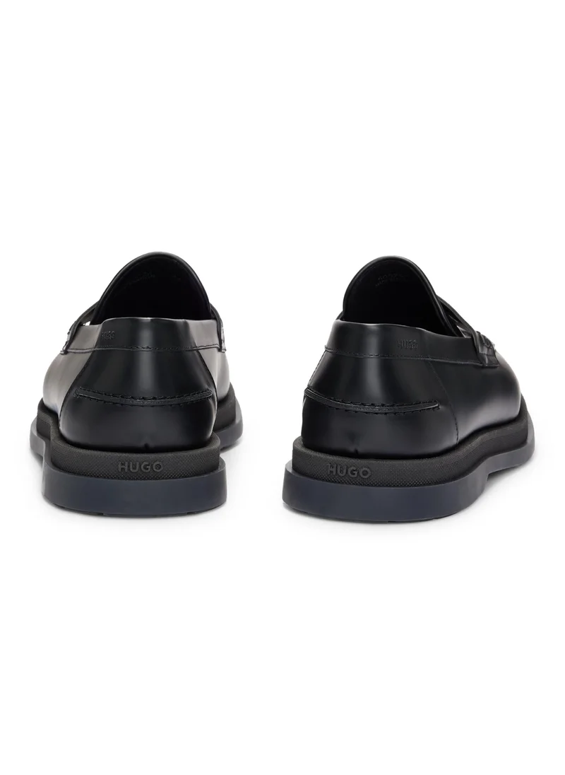 HUGO Rubber-sole moccasins in brush-off leather