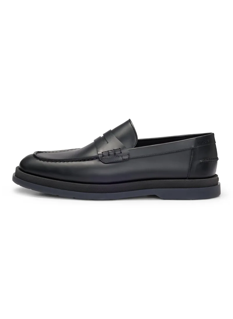 HUGO Rubber-sole moccasins in brush-off leather