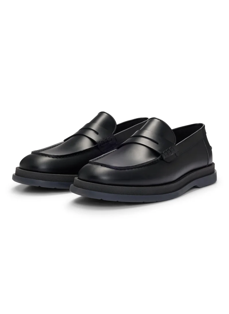 HUGO Rubber-sole moccasins in brush-off leather