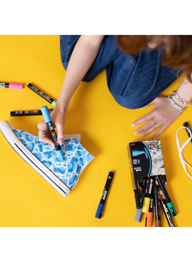 Uni-posca علامة بوسكا 5M باللون الأزرق المعدني، أقلام بوسكا لمستلزمات الفن، مستلزمات المدرسة، فن الصخور، طلاء الأقمشة، علامات الأقمشة، قلم الطلاء، علامات الفن، علامات الطلاء بوسكا - Image 5