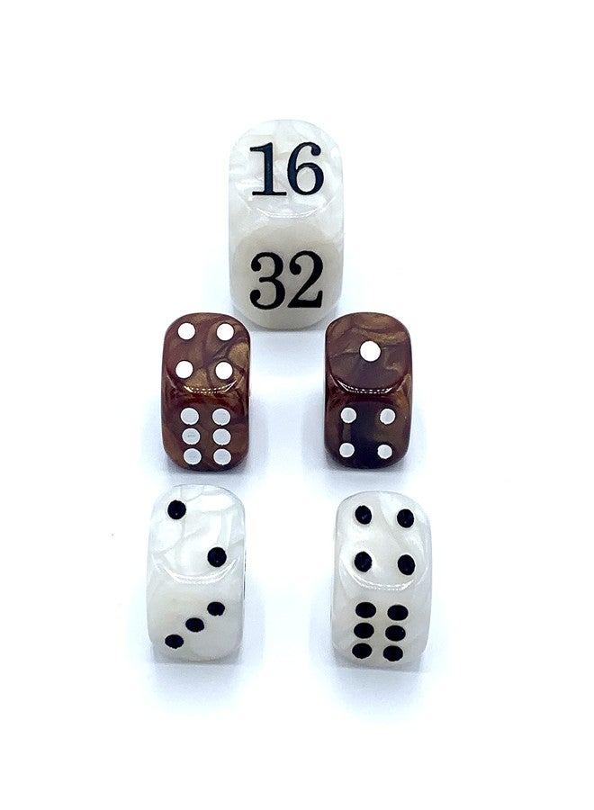 Luck Lab Backgammon Pearl Dice Set - 22 mm Doubling Cube Plus Four 16 mm Dice with Storage Bag, Brown/White Marbelized - Image 2