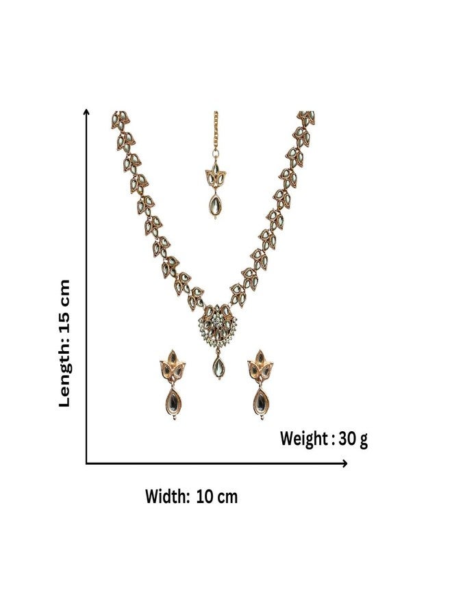 ACCESSHER White Kundan Necklace Set for Women & Girls with Earrings and Maang Tikka – Lightweight, Elegant Jewellery for Weddings & Special Occasions (Gold) - Image 5