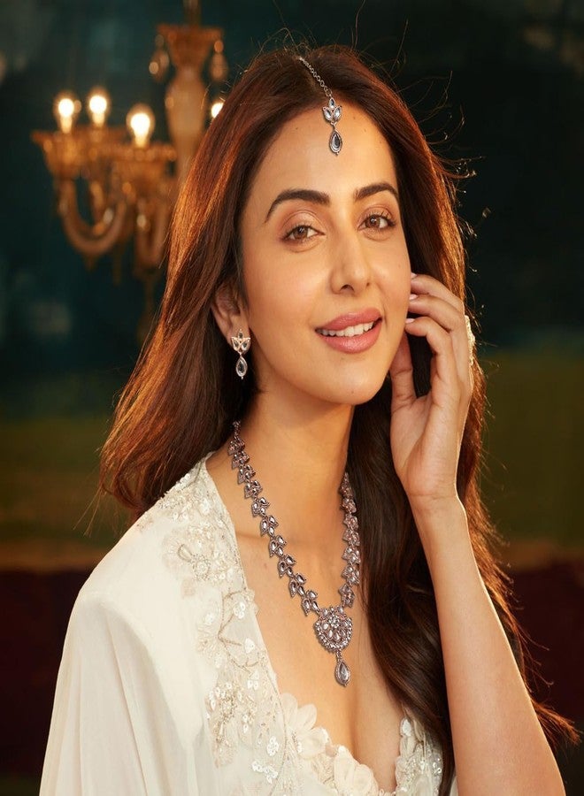 ACCESSHER White Kundan Necklace Set for Women & Girls with Earrings and Maang Tikka – Lightweight, Elegant Jewellery for Weddings & Special Occasions (Gold) - Image 2
