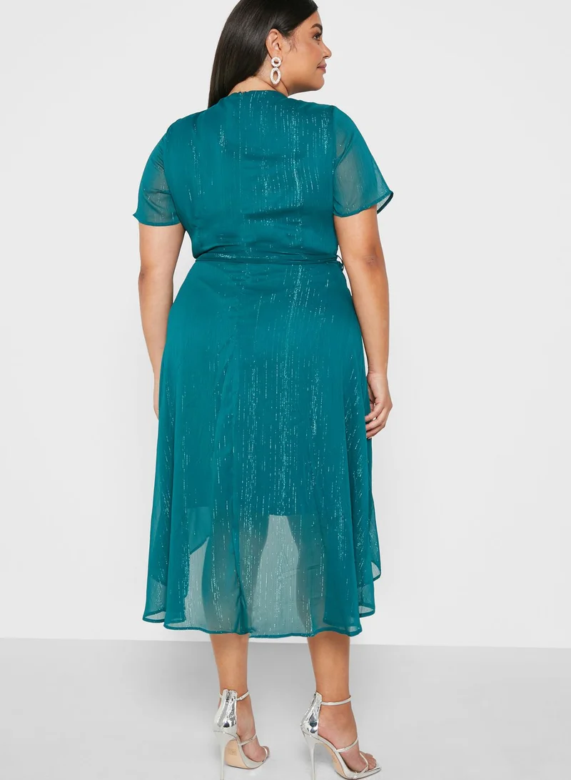 Quiz Curve Metallic Stripe Wrap Midi Dress