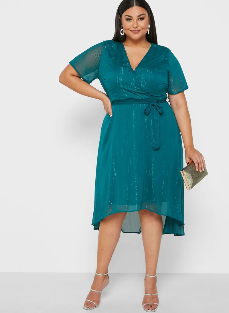 Quiz Curve Metallic Stripe Wrap Midi Dress