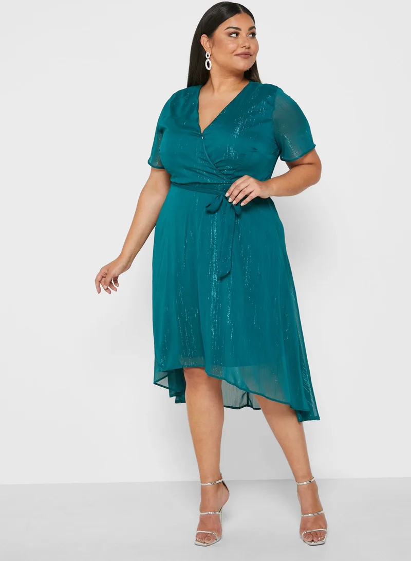 Quiz Curve Metallic Stripe Wrap Midi Dress