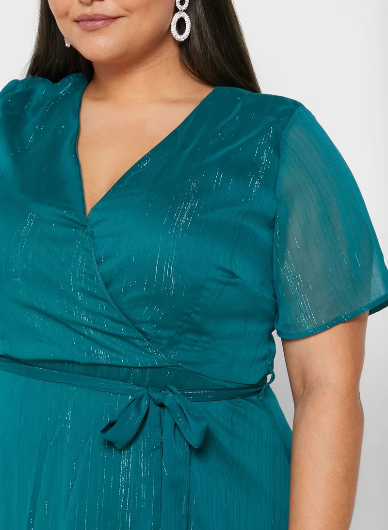 Quiz Curve Metallic Stripe Wrap Midi Dress