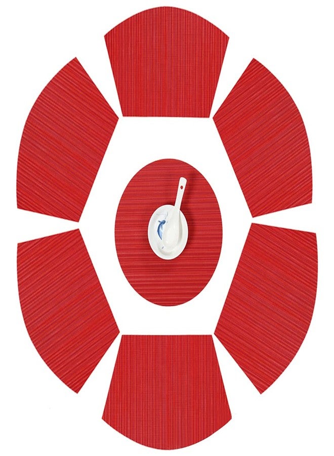 SvaTao Round Table Placemats Wedge Shaped Place Mat with Centerpiece Round Mat Table Mats Washable, Set of 7 Placemats for Dining Table(Red) - Image 1