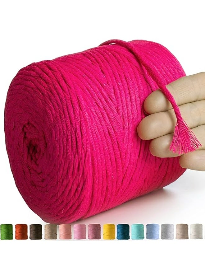 MeriWoolArt® Macrame Yarn Neon Pink - Macrame Yarn 4 mm Coloured 225 m - Super Soft Cotton Yarn, Single Twisted Macrame Cord for Macrame Wall Hanging, Hanging Basket, Curtain and More DIY Deco