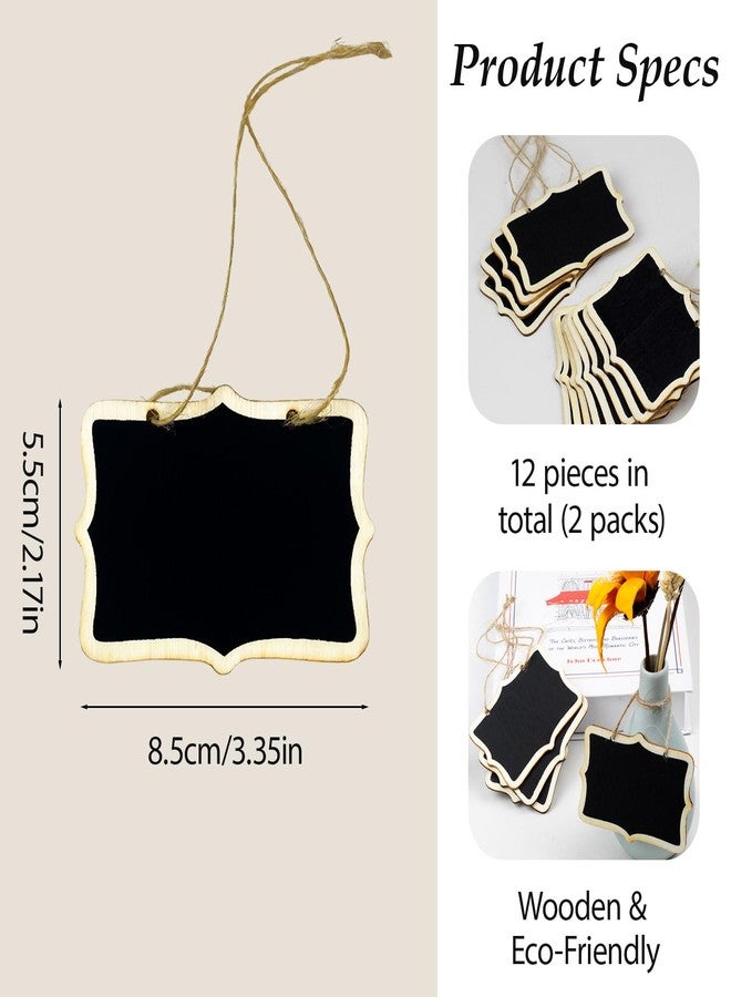 Ceemiaa 12-Pack Mini Hanging Wooden Chalkboard Labels - Small Reusable Blackboard Tags for Party Food Display, Name Tags, and Event Decorations - Image 2