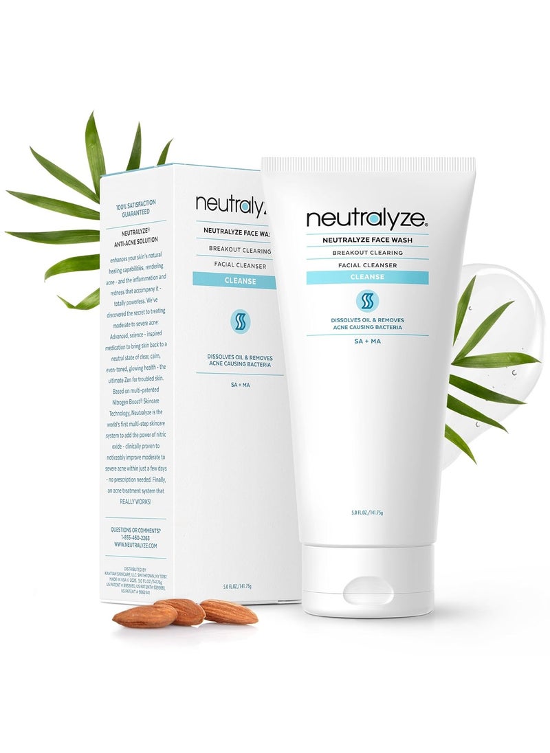 Neutralyze Maximum Strength Acne Face Wash With 2% Salicylic Acid & 2% Mandelic Acid, Medical Grade AHA + BHA Facial Cleanser for Acne Prone Skin (90+ Day)  - Image 1