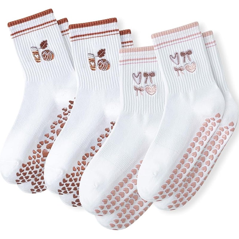 DZSoCoki Grip Socks Pilates,4/6Pairs Cotton Cute Pilates Socks for Women, Ruffle Grippy Sock for Yoga Barre Hospital 5-10in - Image 1