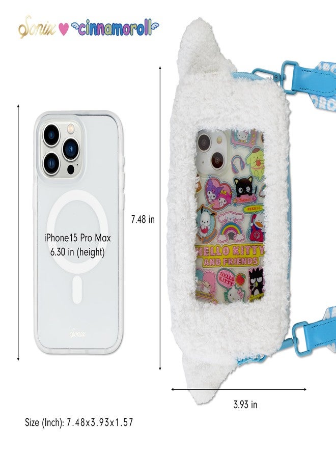 سونيكس محفظة هاتف قطيفة من سونيكس وسانريو - حقيبة كروسبودي بشخصية سينامورول، حقيبة هاتف فروية، محفظة هاتف ذكية متعددة الاستخدامات - سينامورول - Image 4