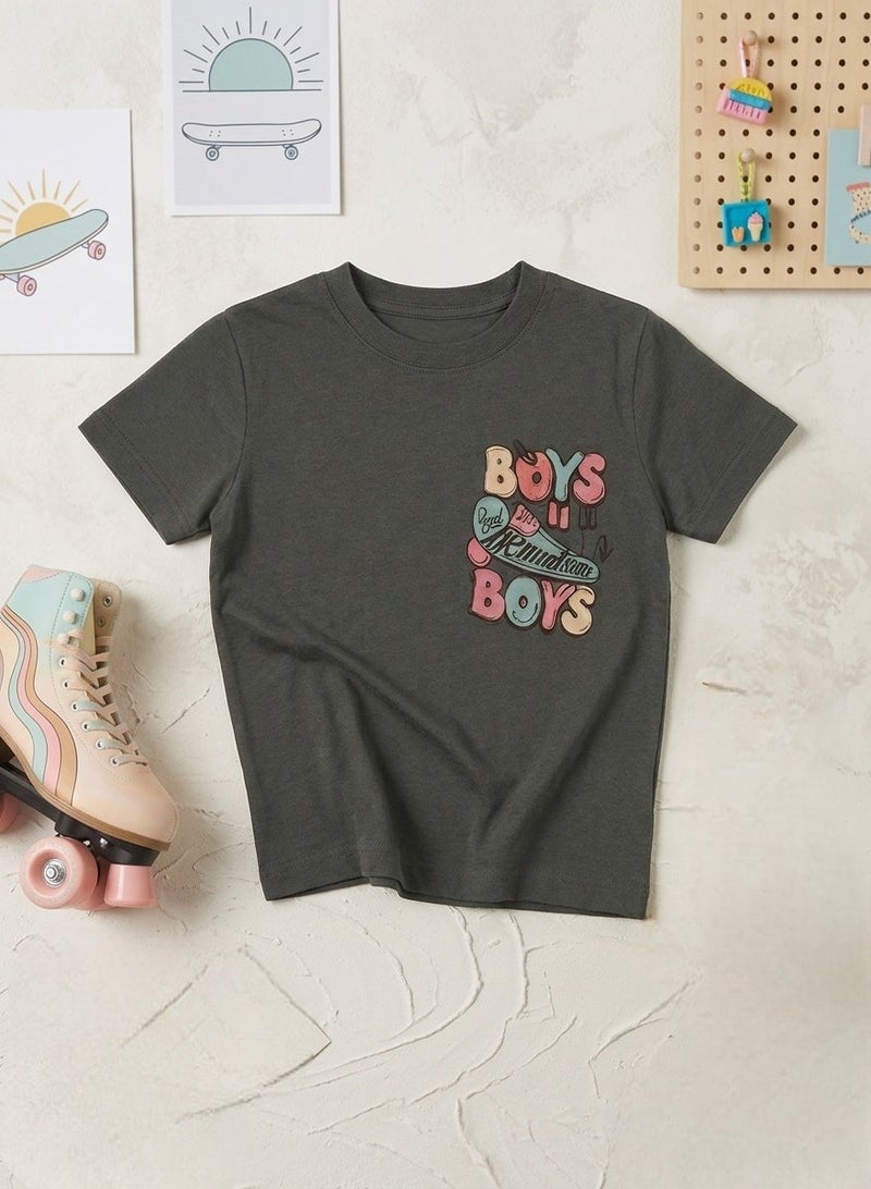 Boys Cotton Graphic T Shirt Casual Short Sleeve Crew Neck Kids Tee with Colorful Skateboard Print Boys Will Be Boys Soft Breathable Summer Everyday Wear Comfortable Fashion Top for Children - Image 1