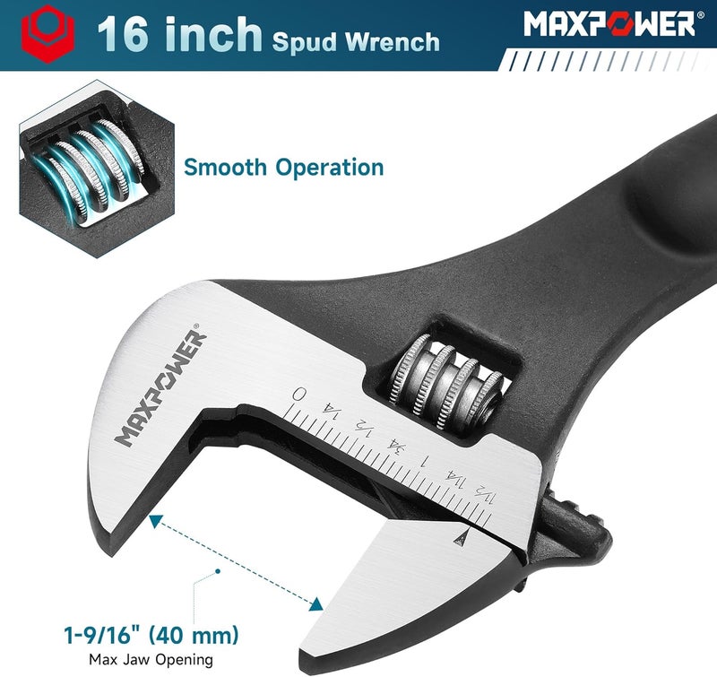 Max Power 16 inch Spud Wrench, Max Jaw Opening 1-9/16 inch - Image 2