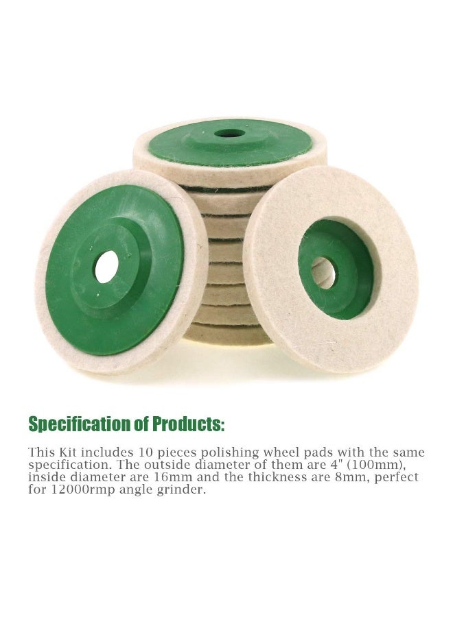 10pcs 4 بوصة الصوف تلميع عجلة القرص، 100mm الصوف شعر القرص عجلة الوسادة ل 100 طاحونة زاوية، الصوف الأخضر شعر القرص تلميع عجلة الوسادة حفرة ديا للخشب الرخام المعدني - Image 4