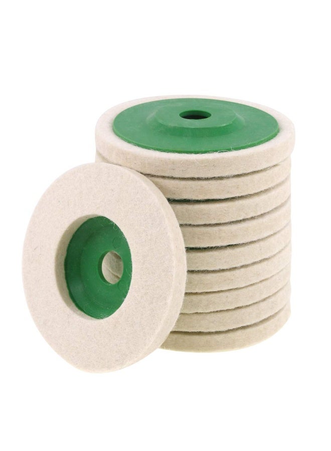 10pcs 4 بوصة الصوف تلميع عجلة القرص، 100mm الصوف شعر القرص عجلة الوسادة ل 100 طاحونة زاوية، الصوف الأخضر شعر القرص تلميع عجلة الوسادة حفرة ديا للخشب الرخام المعدني - Image 1