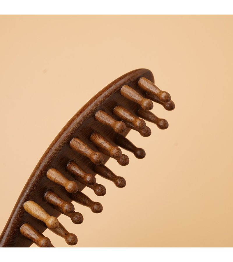 Golden Sandalwood Handle Meridian Massage Wooden Comb 7.87 Inch Solid Wood Non Horn Comb With Cloth Bag Gift - Image 5