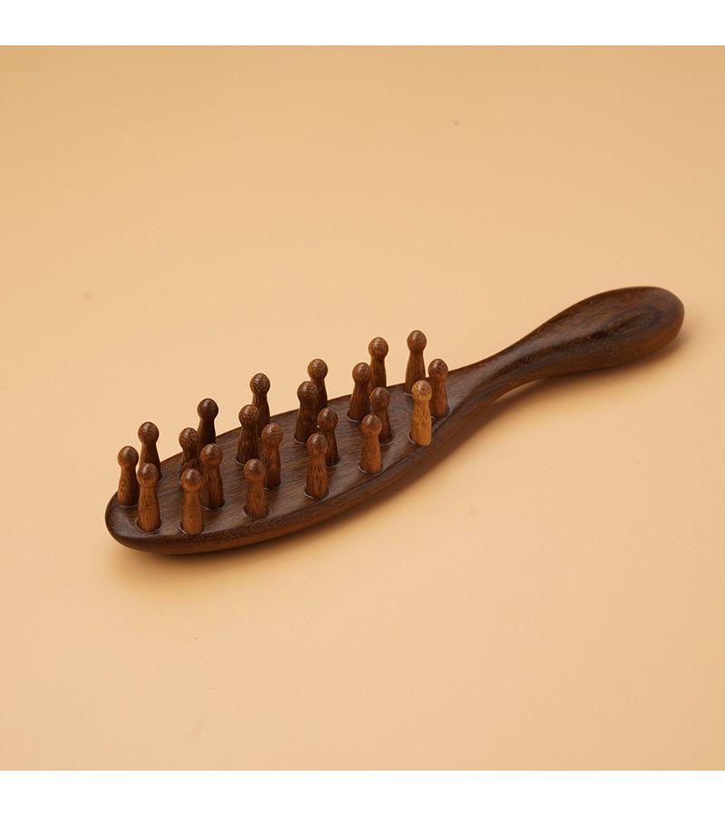 Golden Sandalwood Handle Meridian Massage Wooden Comb 7.87 Inch Solid Wood Non Horn Comb With Cloth Bag Gift - Image 2