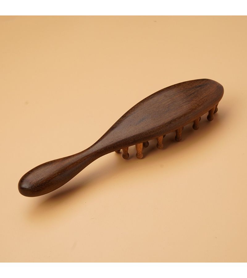 Golden Sandalwood Handle Meridian Massage Wooden Comb 7.87 Inch Solid Wood Non Horn Comb With Cloth Bag Gift - Image 4