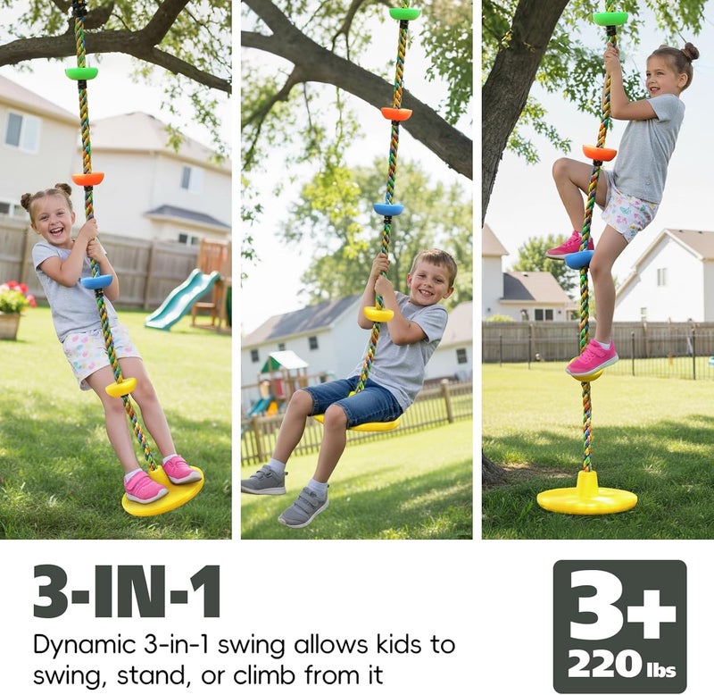 ZNCMRR Climbing Rope Tree Swing with Platforms and Disc Swing Seat Set Outdoor Playground Accessories for Kids Including Hanging Strap & Carabiner Rope Swings for Tree Kids Swing Set Accessories - Image 4