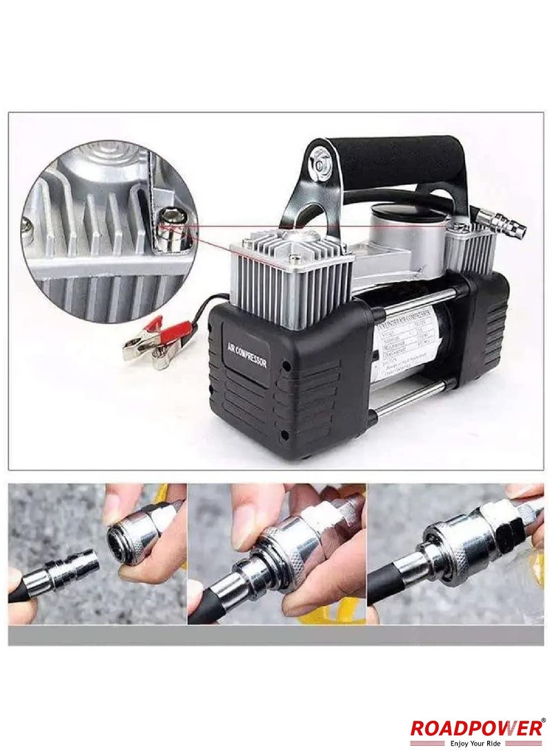 RoadPower Portable Double Cylinder Air Compressor Tire Inflator 12V Compact Air Pump For Car Tires 150 PSI Heavy Duty Metal Tire Pump For SUV Off Road Trailer Truck Bike  - Image 3