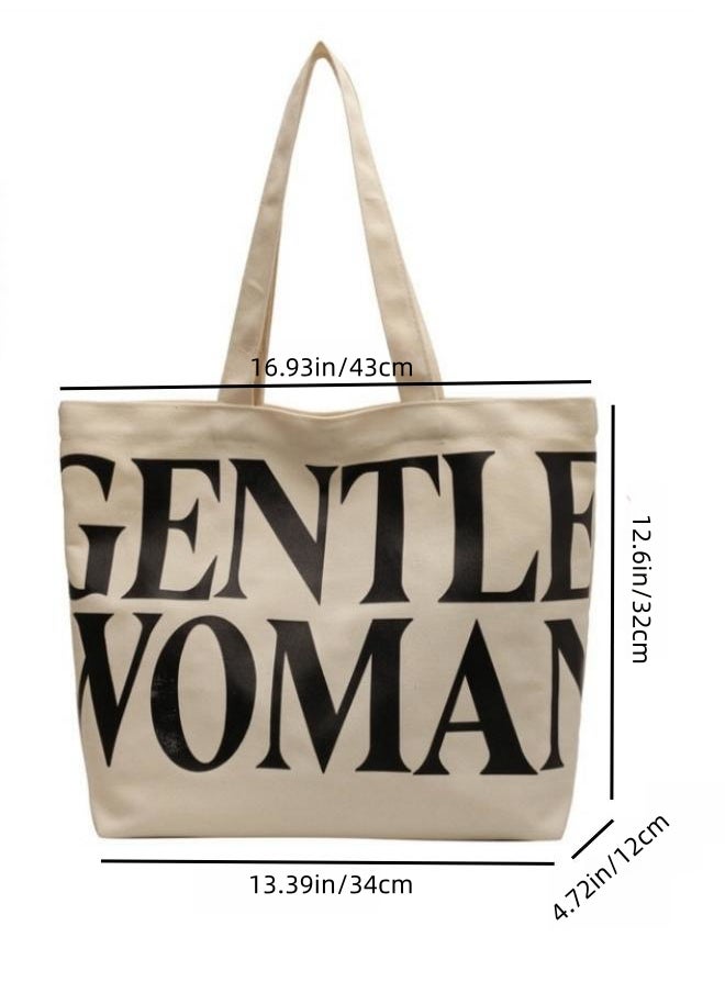 Generic - Women's Large Capacity Shopping Bag, Ladies Zipper Closure Handbag Tote Bags Clutch Bag, Daily Commuting Canvas Shoulder Bag Side Bag Carry Bag Satchel Bags College Bag for Girls/College Students - Image 1