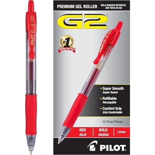 Pilot G2 Premium Gel Roller Pens, Bold Point 1 mm, Red Pens, Pack of 12 - Ideal for School, Journaling & Office Writing - Image 1