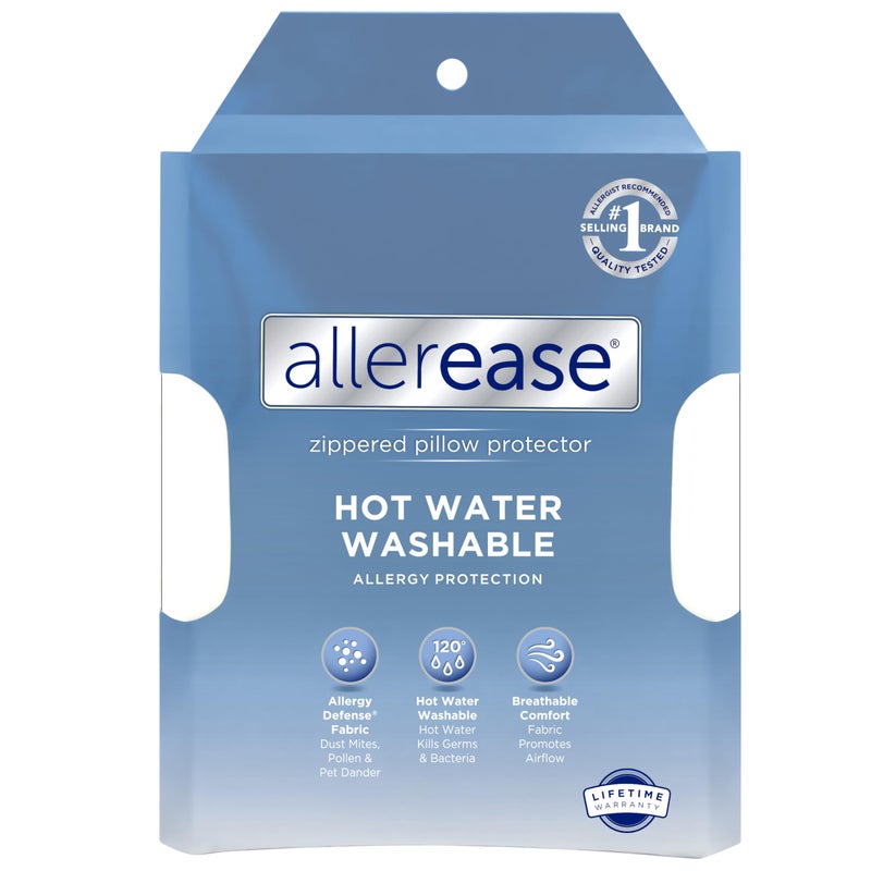 Aller-Ease AllerEase Hot Water Wash Breathable Advanced Protection Machine Washable Durable Zippered Pillow Protector, Standard/Queen Size 2 Pack, White - Image 1