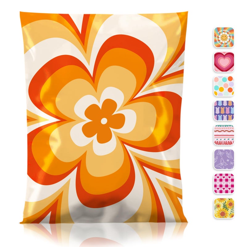 Metronic Poly Mailers 14.5x19 50pc Orange Flower,Waterproof Self Seal Shipping Bags Envelopes, Cute Floral Mailers Poly Bags Packaging Mailing Bags for Small Business Packing Shipping Clothes & Gifts - Image 1