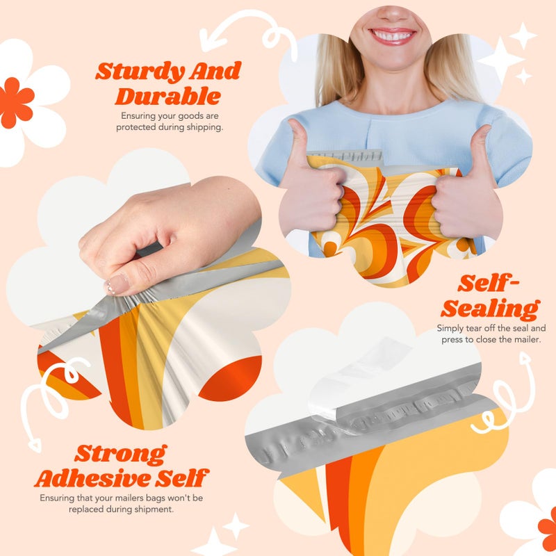Metronic Poly Mailers 14.5x19 50pc Orange Flower,Waterproof Self Seal Shipping Bags Envelopes, Cute Floral Mailers Poly Bags Packaging Mailing Bags for Small Business Packing Shipping Clothes & Gifts - Image 4