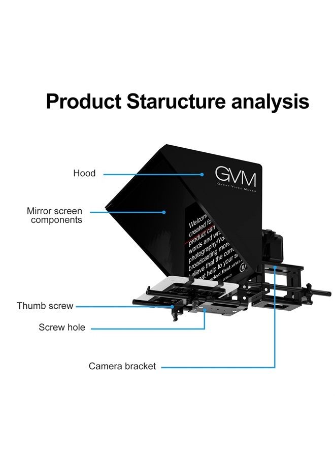 GVM Great Video Maker GVM Teleprompters for ipad Tablet DSLR Camera Portable 18'' Teleprompter Kit with Remote Control & App,Solid Aluminum Constructions,Colorless Spectroscope,Ultra HD Wide-Angle Lens  - Image 2