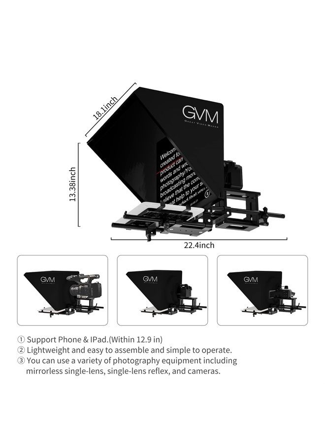 GVM Great Video Maker GVM Teleprompters for ipad Tablet DSLR Camera Portable 18'' Teleprompter Kit with Remote Control & App,Solid Aluminum Constructions,Colorless Spectroscope,Ultra HD Wide-Angle Lens  - Image 3