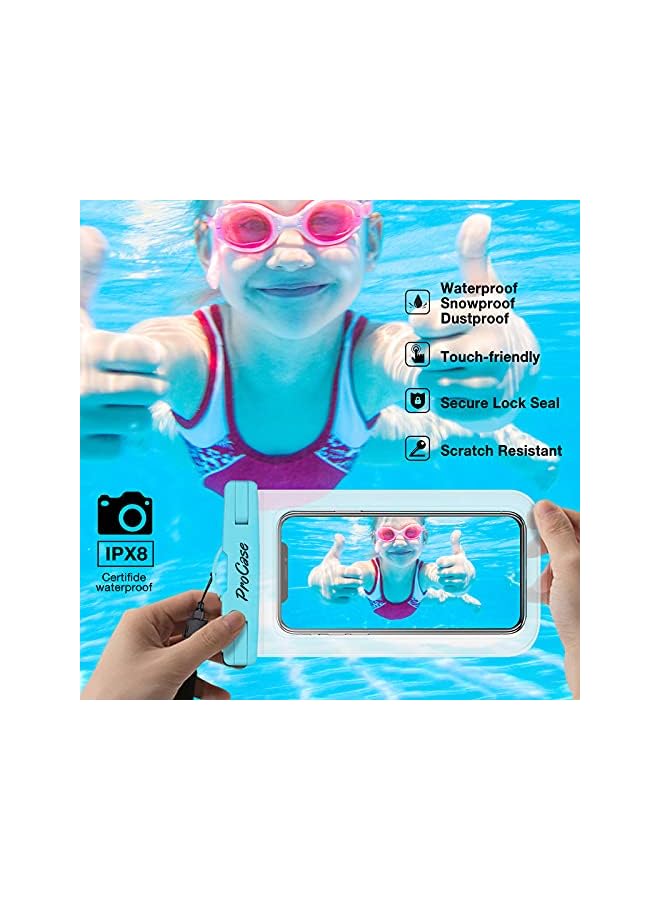 Procases Universal Waterproof Pouch, Cellphone Dry Bag Underwater 7" Case for iPhone 14 13 12 11 Pro Max Plus, iPhone Xs Max XR X 8 7 6S, Galaxy S20 Ultra S10 S9 S8-4 Pack,Blue Green Pink Yellow - Image 5
