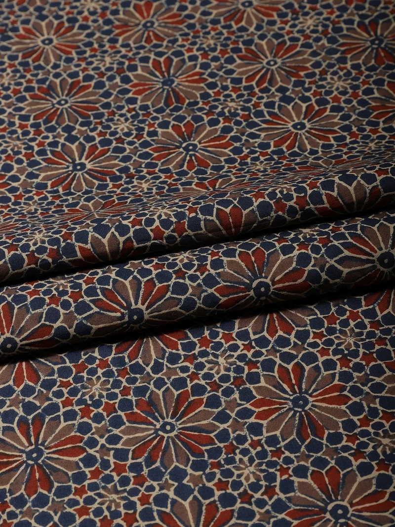 أيه كيه إس Indigo Mandala Star Block Print Fabric