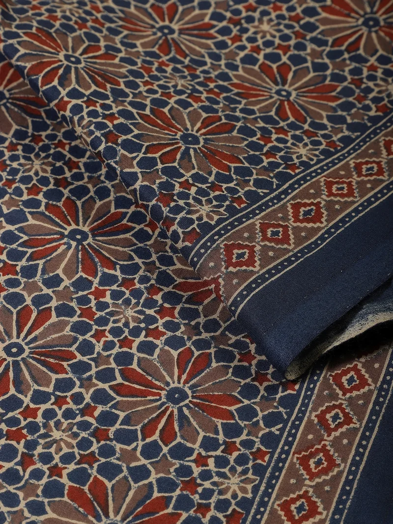 أيه كيه إس Indigo Mandala Star Block Print Fabric
