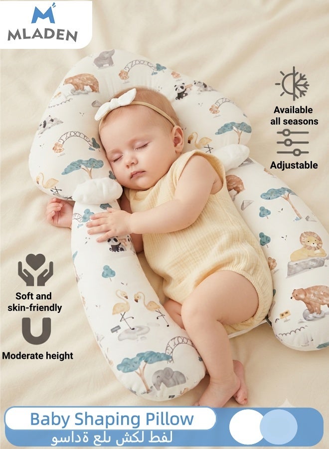 MLADEN Head Shaping Pillow for Baby, Memory Foam Neck Support with Adjustable Height & 2 Fixing Posts, Reversible Dual Fabric for Infant Toddler Bedding - Image 1