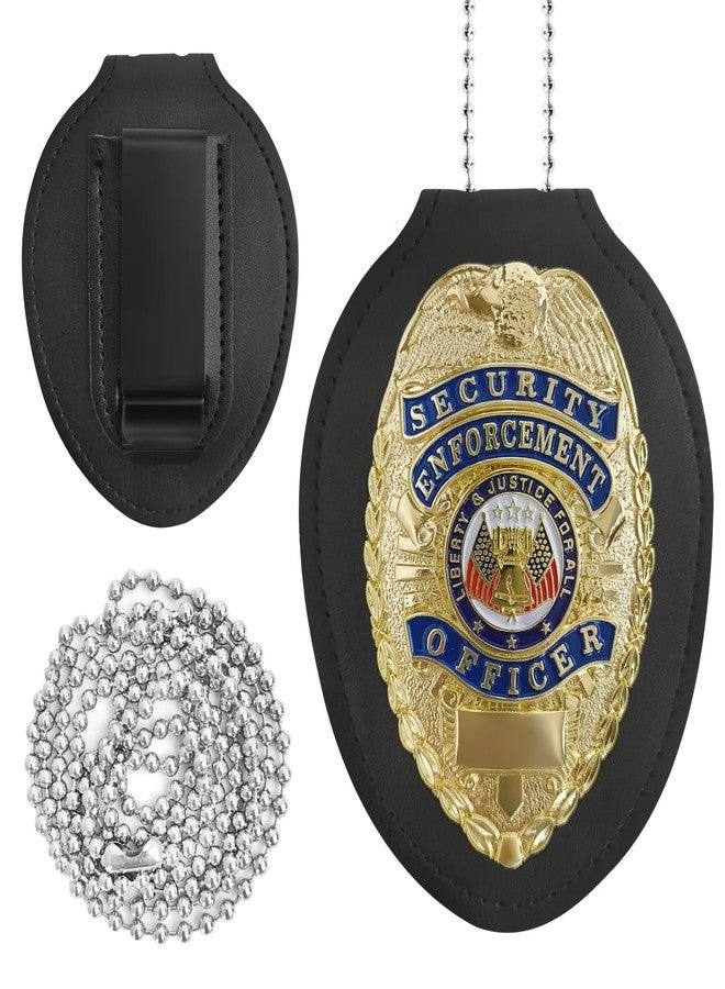 HWQVA Universal Metal Badge with Standard Leather Shield Case, Hook Fastener, Ideal for Dressing up and Cosplay Use-Golden - Image 1
