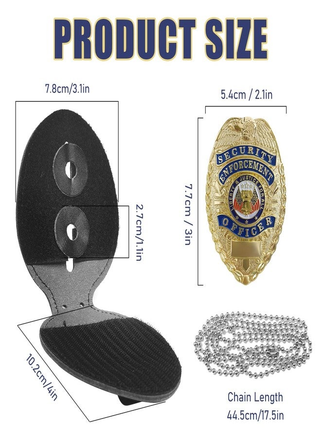 HWQVA Universal Metal Badge with Standard Leather Shield Case, Hook Fastener, Ideal for Dressing up and Cosplay Use-Golden - Image 2