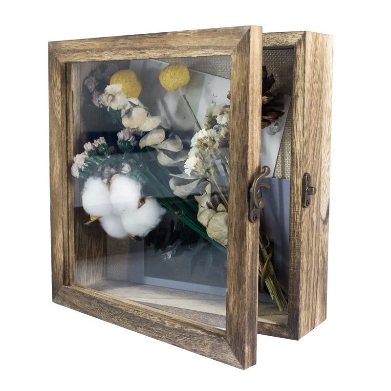 GraduationMall GraduationMall 8x8 Shadow Box Frame Solid Wood Glass Door Display Case with Linen Back and 6 Stick Pins15 inches Interior DepthIdeal for Memorabilia Pictures Flowers Medals Tickets 