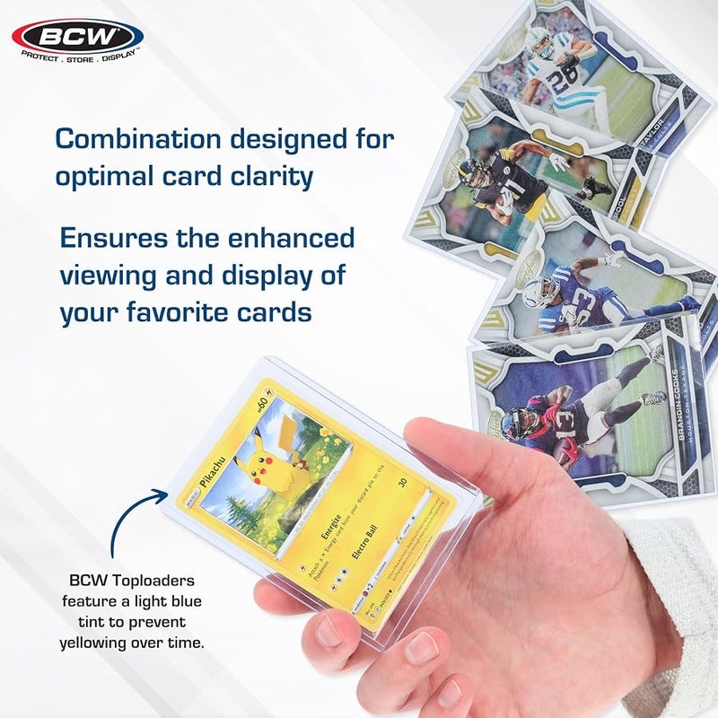 بي سي دبليو BCW 200 Count Card Sleeve and Toploader Combo Pack | Premium Rigid PVC Toploaders and Acid-Free Polypropylene Penny Sleeves | Great for Football, Baseball, Magic The Gathering, Pokemon, YuGiOh, etc - Image 4
