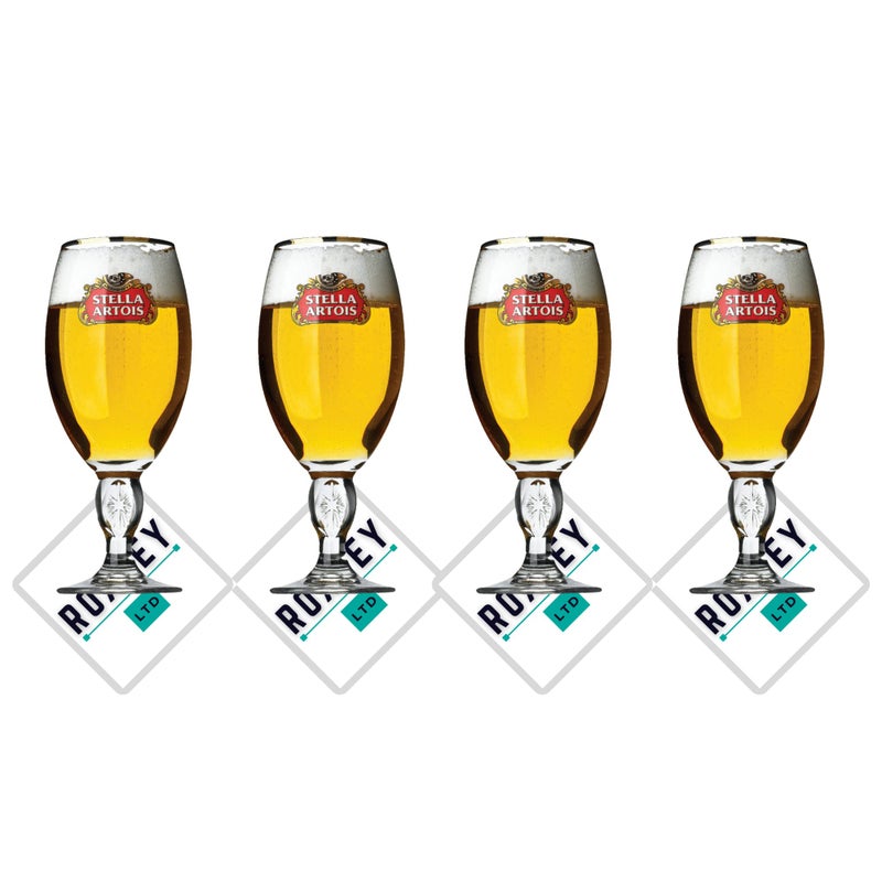 Roxley  Stella Pint Glasses X4  Lager Beer 56 Cl Size Glass Man Cave  Made in UK  4 Stella Beer mats
